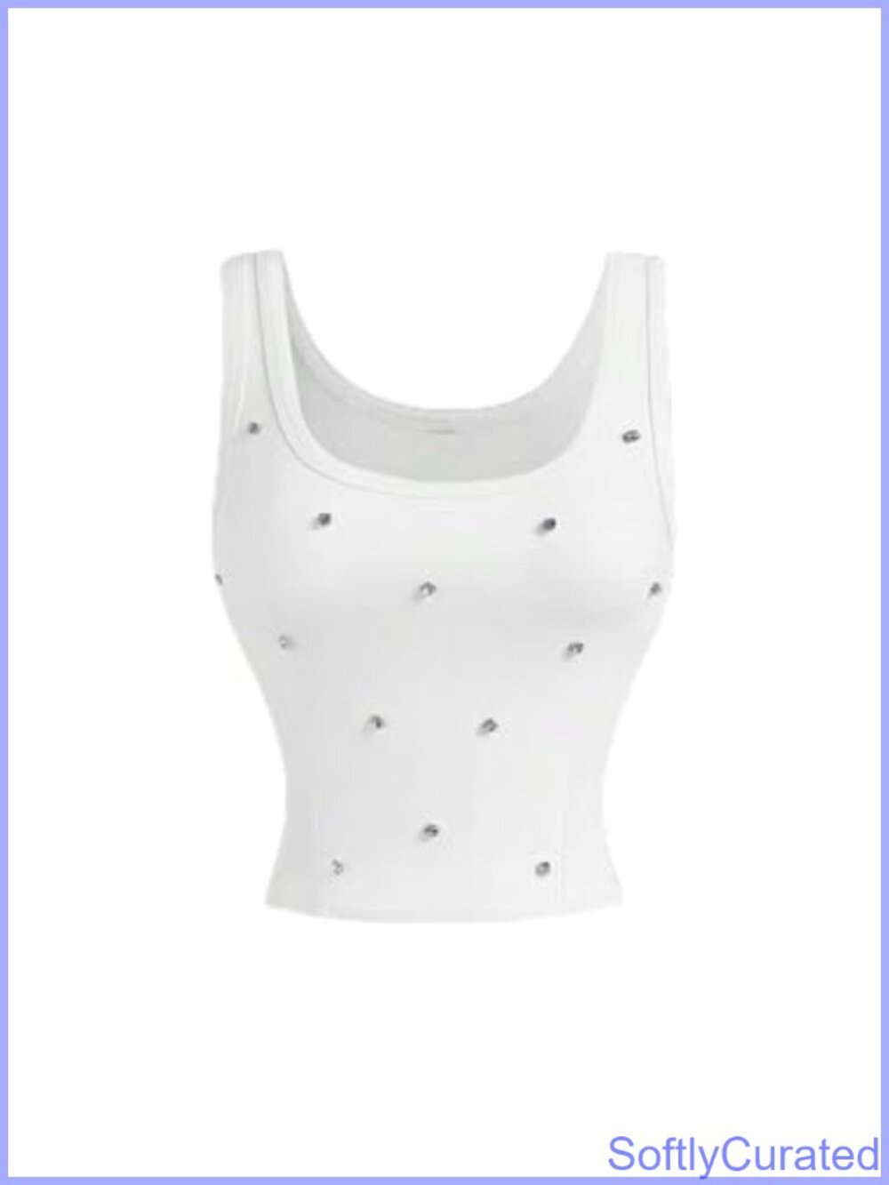 Rhinestone Square Neck Fitted Sleeveless Crop Tank Top Clubwear Party Rave